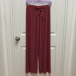Made by Johnny Women's Pleated Wide Leg Pants with Elastic Waist Band Wine Color